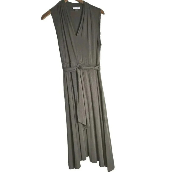 Calvin Klein Midi Dress Green  Sleeveless V-Neck Size 10 Tie Waist - Picture 1 of 16